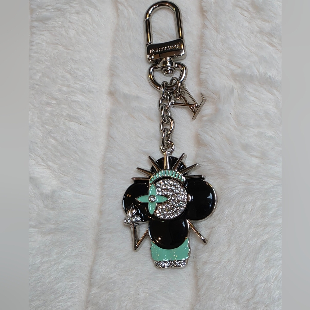 Silver-Tone Black & Mint Enamel Charm Keychain
